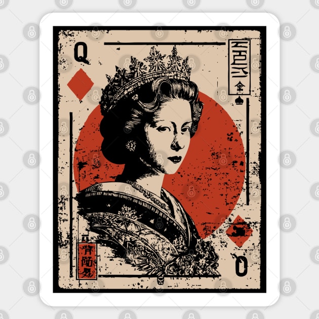 Queen of Diamonds Playing Card - Neo Noir Casino Royalty Art Sticker by TuncGK